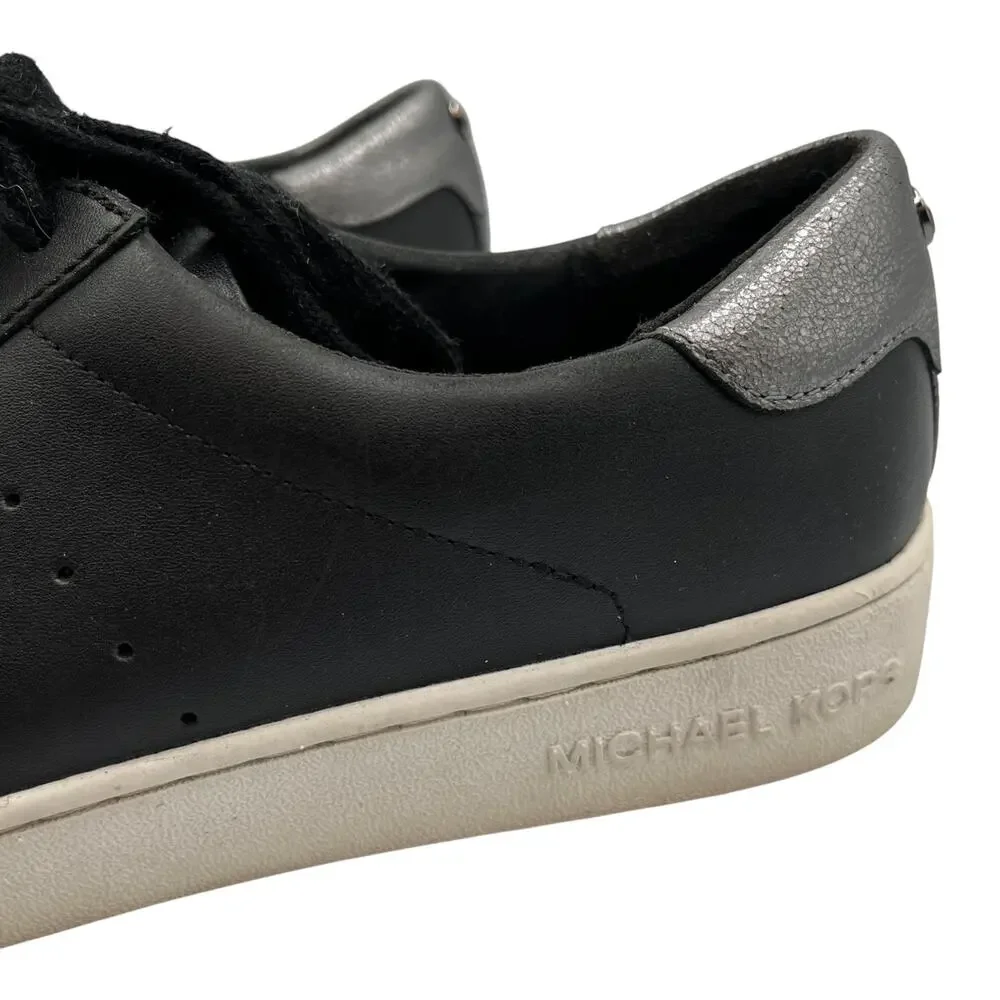 Michael Kors MK Irving Leather Low Top Sneakers Shoes Black White Size 8.5M